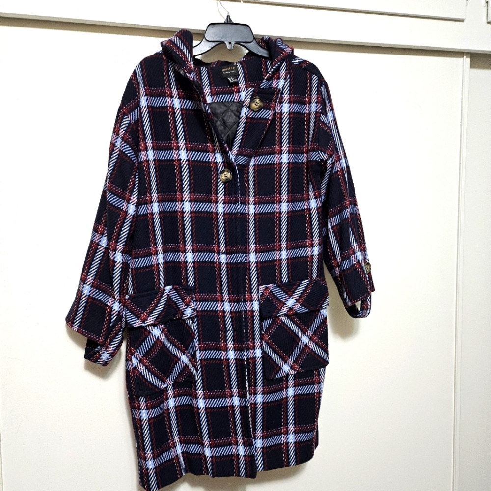 CLEARANCE! Hooded Plaid Coat size M